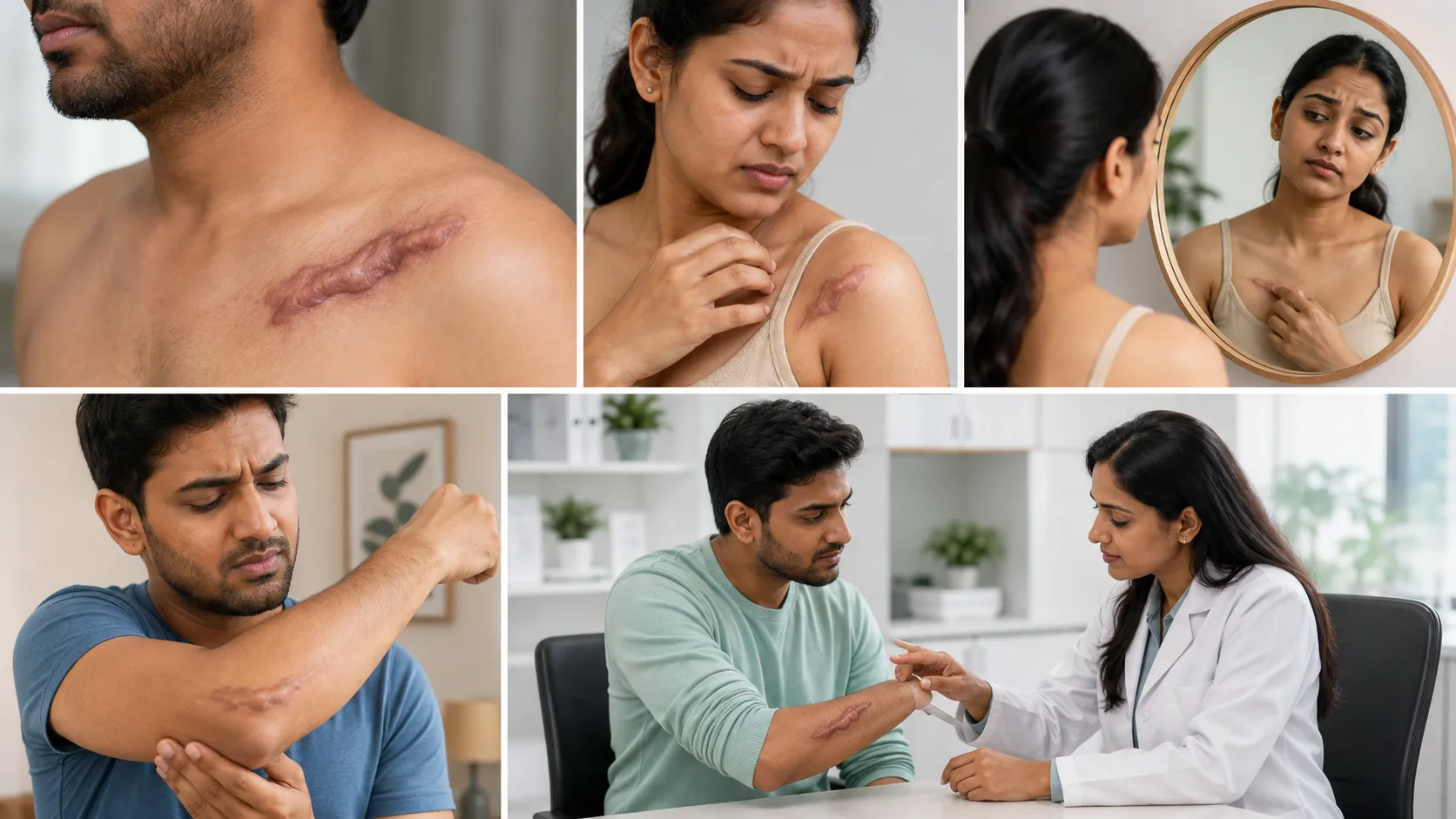 H2Who Should Consider Keloid Treatment Informational graphic listing signs for photo facial treatment: sun spots, redness, uneven skin tone, enlarged pores, early sun damage, and blotchy skin.